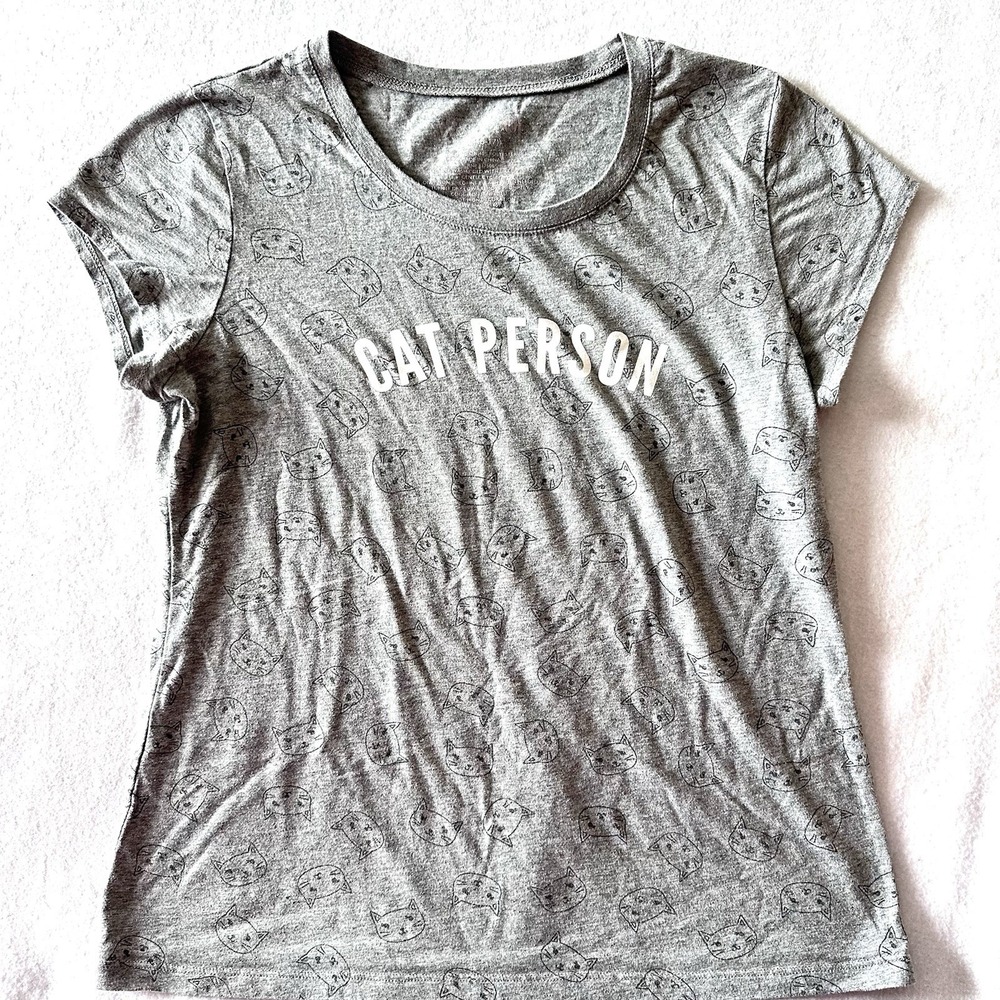 Wound Up XL Cat Person T-shirt Gray Cat‎ Heads Faces